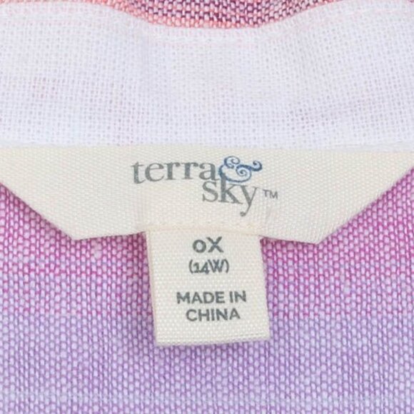 Terra & Sky Womens Button Down Linen Camp Shirt Size 0X Short Sleeve Ombre‎ Work - Picture 4 of 7